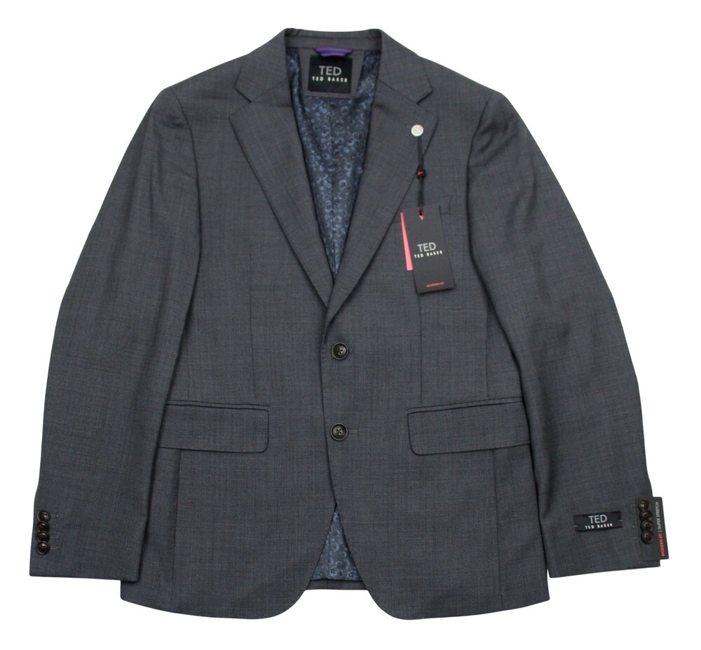 Ted Baker Sport Coat 40 L Mens Modern Fit Charcoal Birdseye Stretch Wool Blazer